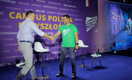 Szymon Hołownia i Rafał Trzaskowski podczas debaty w ramach drugiej edycji Campusu Polska Przyszłośc