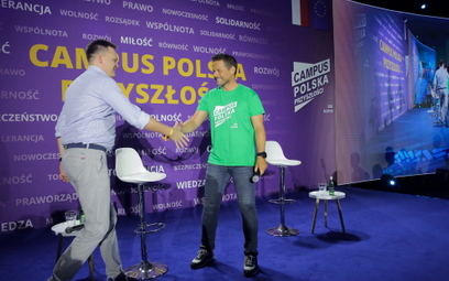 Szymon Hołownia i Rafał Trzaskowski podczas debaty w ramach drugiej edycji Campusu Polska Przyszłośc