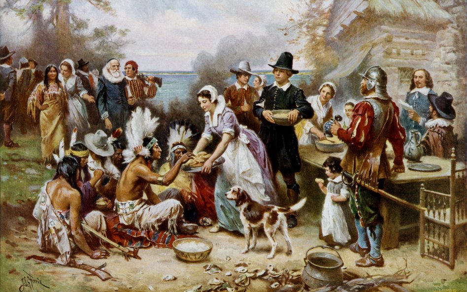 Jean Leon Gerome Ferris, „The First Thanksgiving, 1621” – obraz z 1899 r.