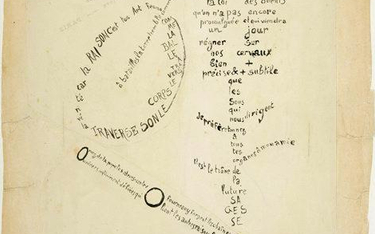Guillaume Apollinaire „Mandolina, oko i bambus”, kaligram z cyklu „Sztandary”, 1914–1915