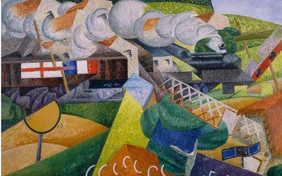 Gino Severini, „Pociąg Czerwonego Krzyża mijący wioskę”, 1915, olej, płotno, 88.9 x 116.2 cm, Solomo