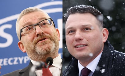 Liderzy Konfederacji - europoseł Grzegorz Braun i poseł Sławomir Mentzen