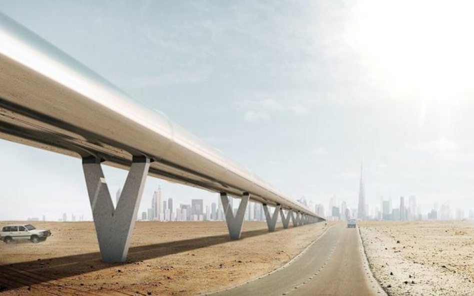 Na razie system Hyperloop można obejrzeć tylko na wizualizacjach. W tle wieże Dubaju.