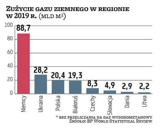 W naszym regionie zdecydowanie najwięcej gazu ziemnego zużywają Rosja (444,3 mld m sześc.) i Niemcy 