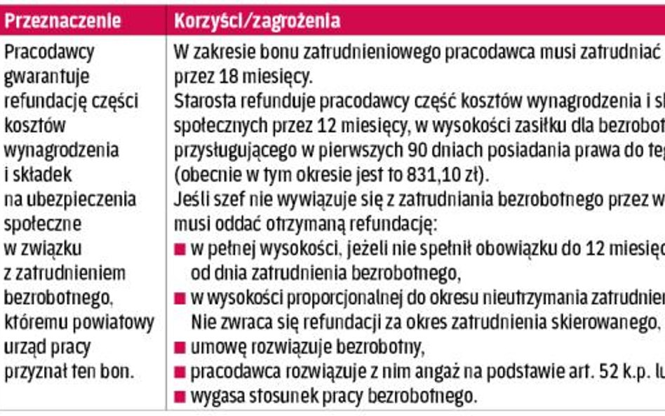 TABELA 1. Dla kogo bon zatrudnieniowy