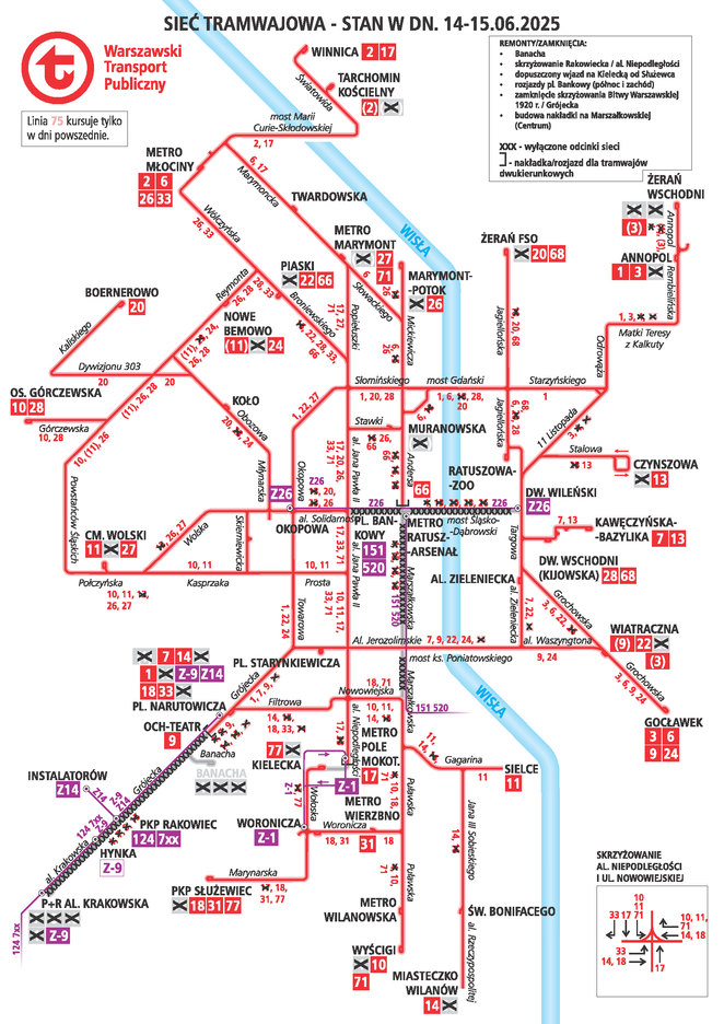 Sieć tramwajowa w weekend 14-15 czerwca