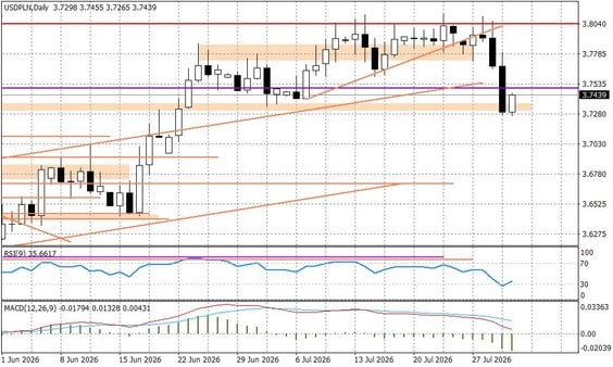 Wykres dzienny USDPLN