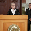 Berit Reiss-Andersen, przewodnicząca Komitetu Noblowskiego, ogłasza laureatów Pokojowej Nagrody Nobl