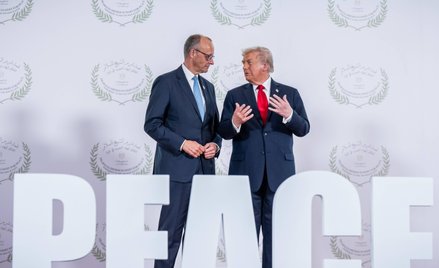 Kanclerz Niemiec Friedrich Merz i prezydent USA Donald Trump podczas szczytu poświęconego Gazie w Sz