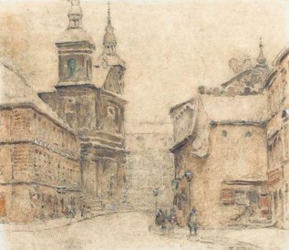 Tadeusz Cieślewski (ojciec) namalował akwarelą typowy widoczek warszawski.