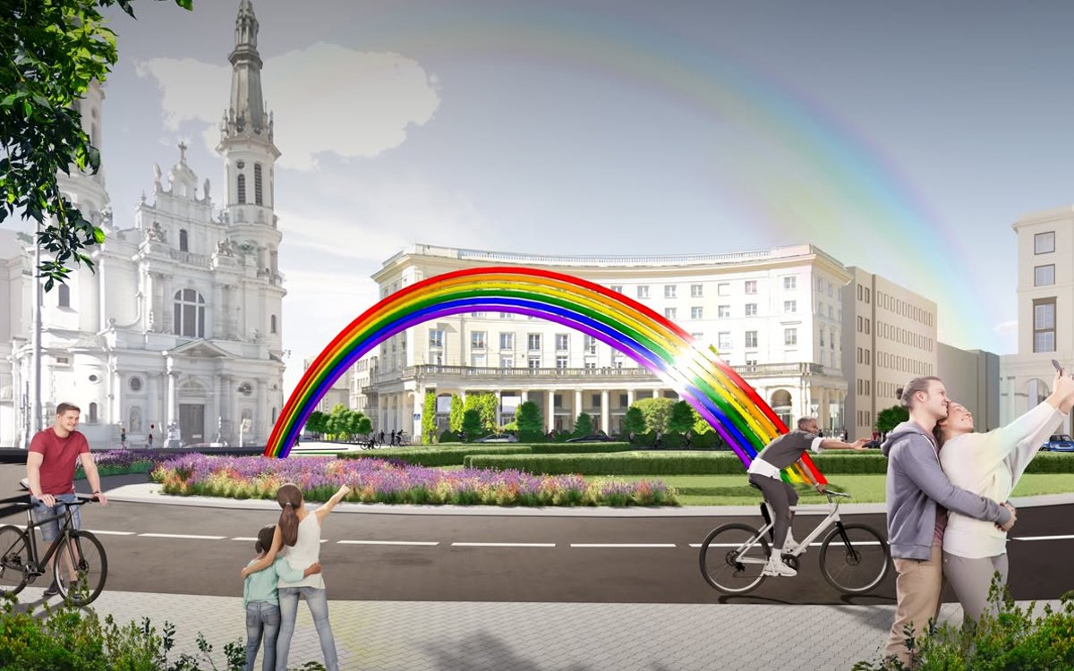 Kontrowersyjna instalacja na stołecznym Placu Zbawiciela ma tworzyć prawdziwą tęczę z wody