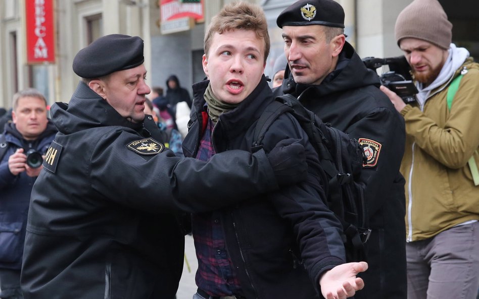 Raman Protasiewicz podczas protestuje w Mińsku. 26 marca 2017 r.