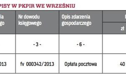 Przykładowe zapisy w pkpir we wrześniu