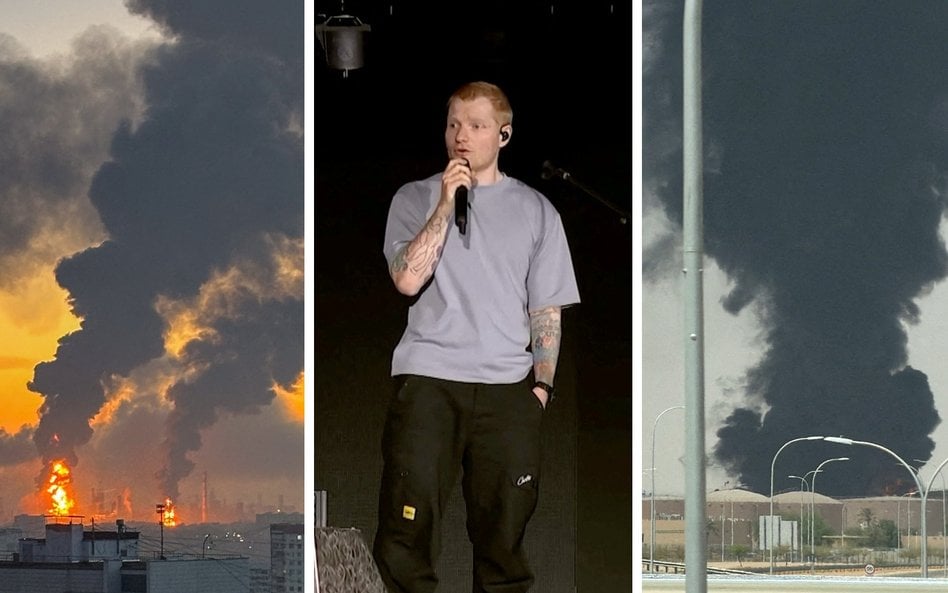 Moskwa po ataku ukraińskich dronów, Ed Sheeran podczas koncertu w Filadelfii, płonący zbiornik Aramc