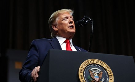 Donald Trump podczas przemowy w Nowym Jorku
