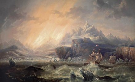 „Erebus i Terror w Arktyce” – obraz olejny, John Wilson Carmichael, połowa XIX wieku