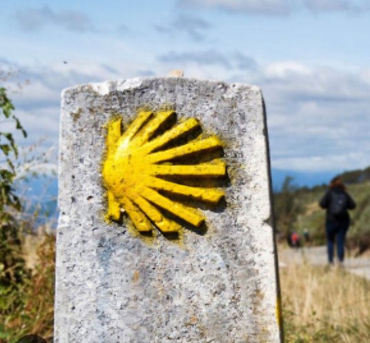 Wywodzący się z ikonografii muszli znak Szlaku św. Jakuba