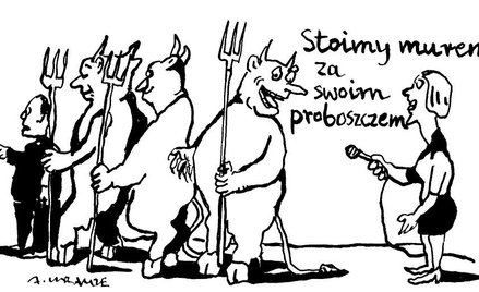 Komentarz rysunkowy. Stoimy murem za swoim proboszczem