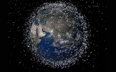 Wizualizacja kosmicznych odpadów (w zwiększonej skali)