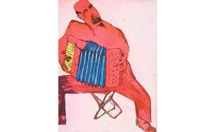 Jacek Sroka „Mężczyzna trochę podobny do Lenina” akwaforta, akwatinta, 2004