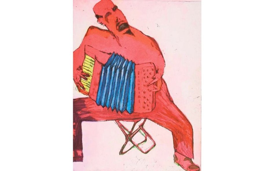 Jacek Sroka „Mężczyzna trochę podobny do Lenina” akwaforta, akwatinta, 2004