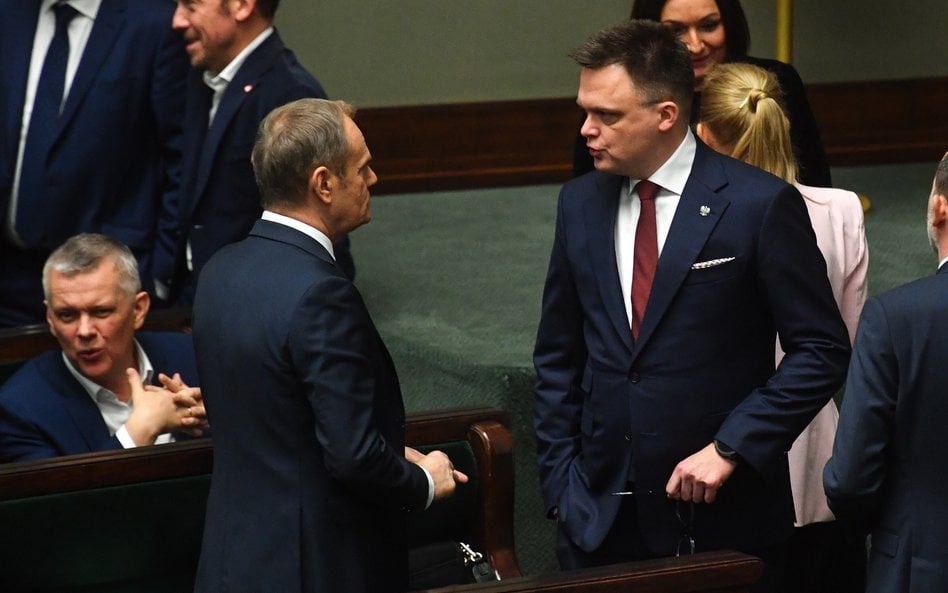 Premier Donald Tusk i marszałek Sejmu Szymon Hołownia