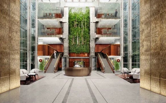 W odnowionej V Tower zamiast granitu pojawiają się naturalne materiały, a unikalne wnętrza, których 