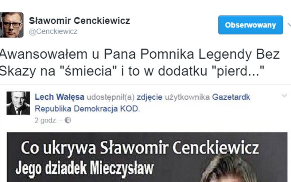 Lech Wałęsa na Facebooku atakuje Sławomira Cenckiewicza