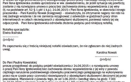 Przykład notatki służbowej