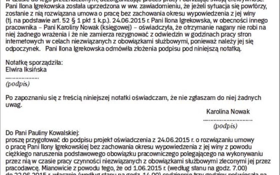 Przykład notatki służbowej