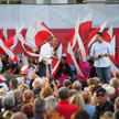 Przewodniczący i wiceprzewodniczący Platformy Obywatelskiej, Donald Tusk i Rafał Trzaskowski na wiec