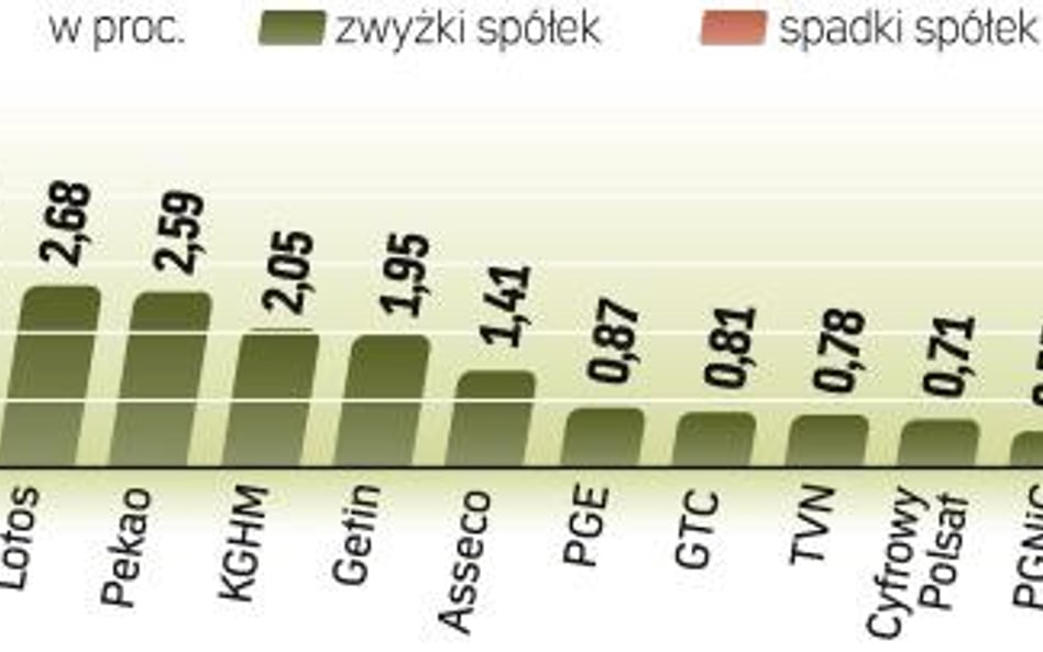 Indeks największych spółek zyskał przy sporych obrotach 2,3 proc. Tylko walory czeskiego CEZ zanotow