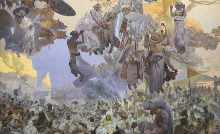 „Święto Świętowita. Kiedy bogowie toczą wojnę, zbawienie jest w sztuce” – obraz Alfonsa Muchy z 1912