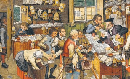 „Biuro poborcy podatkowego” – obraz flamandzkiego malarza barokowego Pietera Breughla młodszego (156