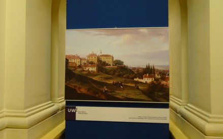 Widok Pałacu Kazimierzowskiego od strony Powiśla, obraz Marcina Zaleskiego, 1836 na wystawie w stary