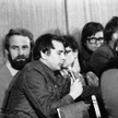 Bogdan Borusewicz (z mikrofonem) na konferencji prasowej gdańskiej Solidarności, 31 października 198