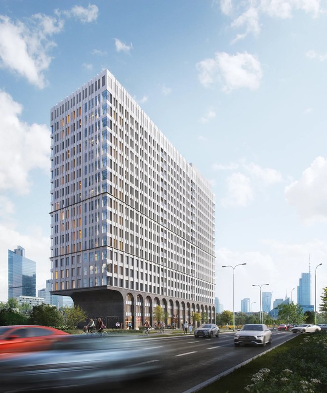 Charakterystycznym elementem konstrukcji zostanie arkadowe podium oparte na łukach, obejmujące pierw