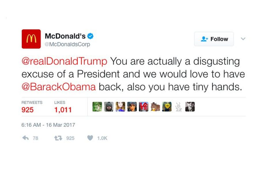 "Chcemy powrotu Obamy" - McDonald's do Trumpa na Twitterze