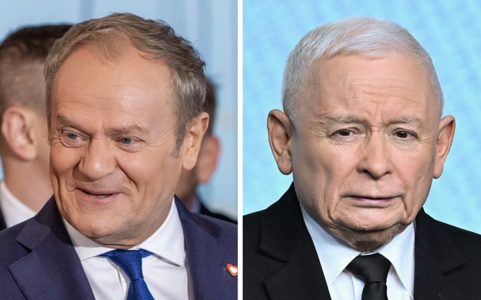 Premier RP, przewodniczący KO Donald Tusk i prezes PiS Jarosław Kaczyński