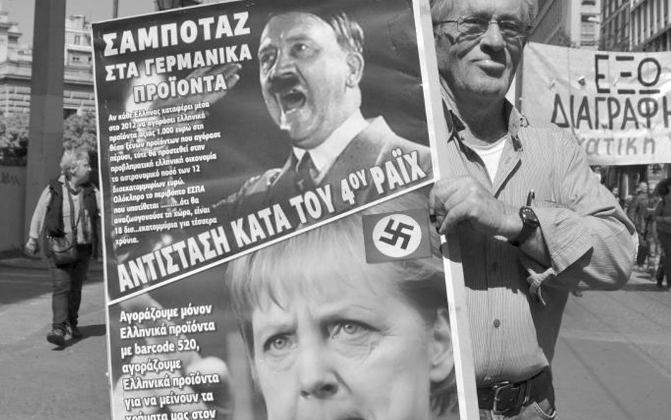 Dla Greków Angela Merkel coraz częściej staje się wcieleniem pruskiej agresji i samego Adolfa Hitler