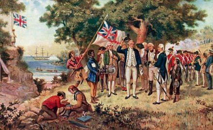 Kapitan James Cook na wybrzeżu Nowej Południowej Walii, którą przyłączył do korony brytyjskiej