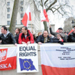 Polacy na Wyspach nie tylko pracują, ale i walczą o równe prawa. Na zdjęciu protest przeciwko dyskry