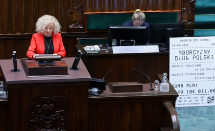 Minister ds. równości Katarzyna Kotula podczas sejmowej debaty o aborcji 11 kwietnia. Chociaż ona i 
