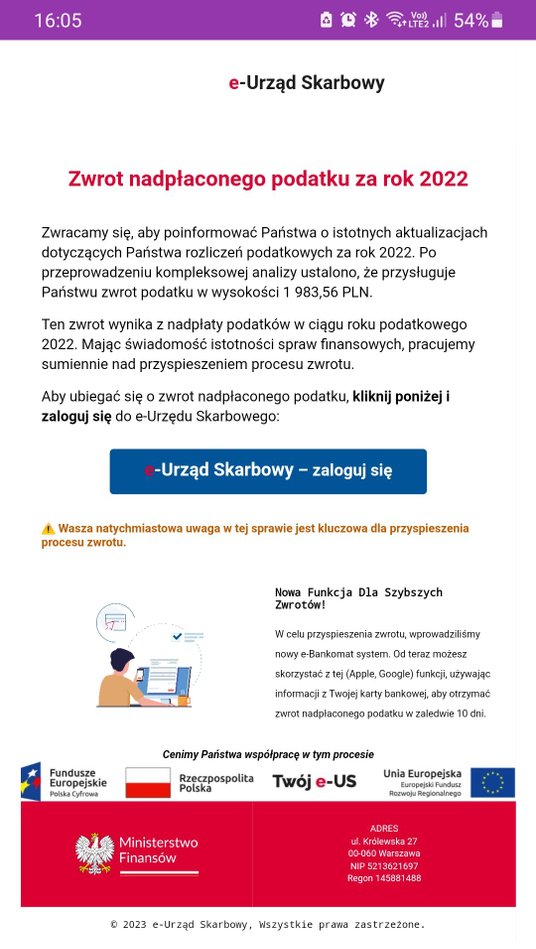 Przykład fałszywego e-maila
