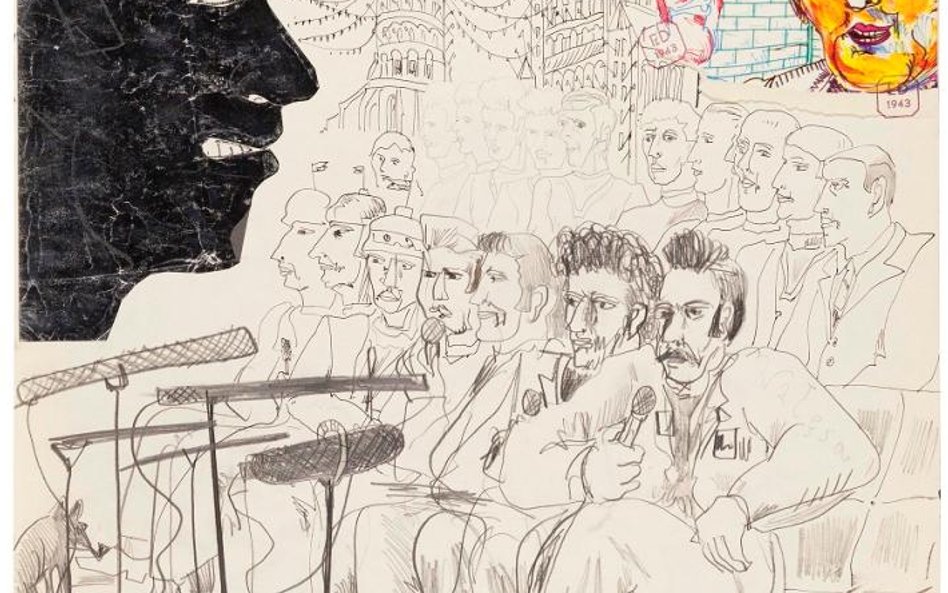 Edward Dwurnik, Prasówka, z cyklu Robotnicy, 1980, technika mieszana