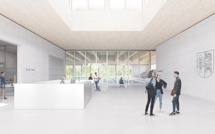 Obszerny hall pływalni da poczucie oodechu odwiedzającym