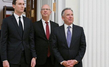 Jared Kushner, Kirył Dmitriew i Steve Witkoff podczas wizyty wysłanników Trumpa w Moskwie, grudzień 