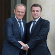Premier RP Donald Tusk i prezydent Francji Emmanuel Macron w Pałacu Elizejskim w Paryżu w lutym br.