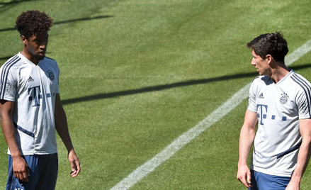 Kingsley Coman i Robert Lewandowski na treningu Bayernu Monachium