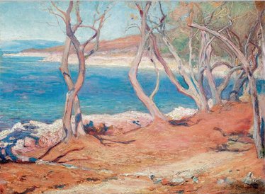 Pejzaż Stanisława Kamockiego ma cenę wywoławczą 9,5 tys. zł.